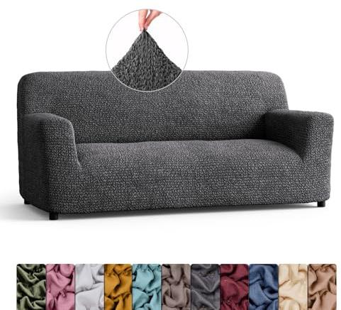 Menotti 3 Seater Couch Cover - Sofa Cover - Sofa Protector - Soft Polyester Fabric Slipcover - 1-Piece Form Fit Stretch Elastic Stylish Furniture Cover - Microfibra - Grey (3 Seater)