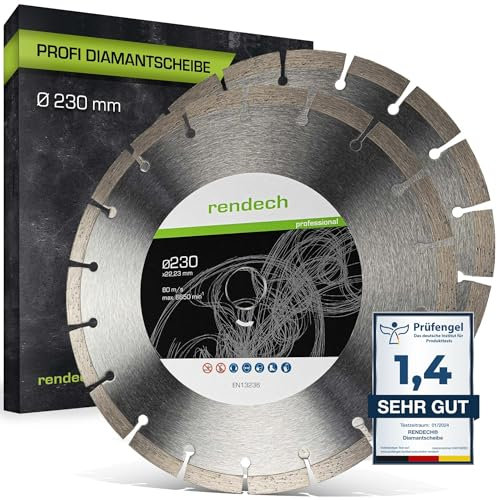 2x Profi Diamantscheibe 230mm für Stein, Beton, Granit, Ziegel uvm. - Diamanttrennscheibe mit hoher Schneidleistung | rendech® Markenqualität