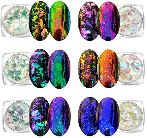 Schillerndes Chamäleon-Nagelflocken Set mit 6 Gläsern (Leichtes Chamäleon)