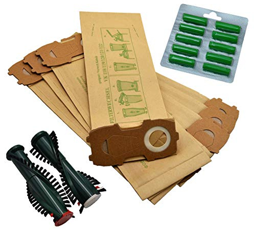 10 Staubsaugerbeutel STARKER FLANSCH, 10 Duftstäbchen, Ersatzbürsten | kompatibel mit Vorwerk Kobold 118 119 120 121 122 mit EB350 / ET340