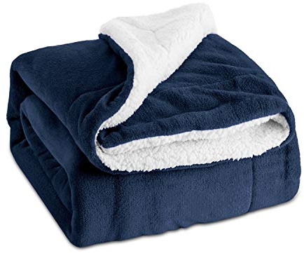 Galatée 150 cm x 200 cm Fleecedecke, Sherpa-Decke, wendbar, doppelseitig, weich und warm, Sofaüberwurf, Flanell, weich und warm, Plüsch, Schaf, Blau