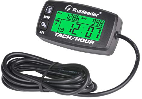 Runleader Digitaler Benzinmotor-Tachometer (Schwarz) | Stunden- Und RPM-Aufzeichnung,Hinterleuchteter Stundenzähler,Wechselbarer Akku Für Rasentraktoren,Generatoren,Kompressoren