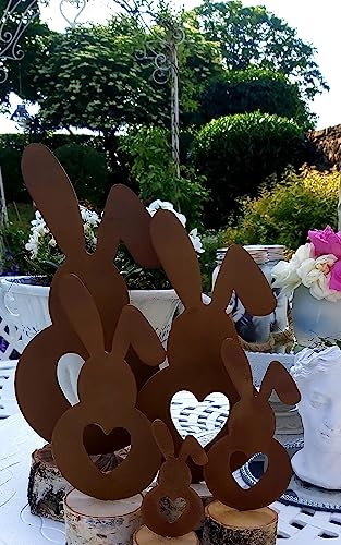 ARTTEC Hase Stecker 5er Set/Edelrost - hochwertige Gartendeko aus Metall - Rostdeko für Garten, Balkon & Terrasse - Metall Gartenstecker - Made in Germany
