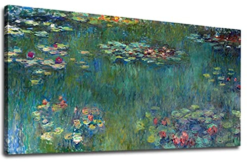 Monet Poster Leinwand Wandkunst Seerosen von Claude Monet Wall Decor - Extra Large Contemporary Pictures 80x162cm(31x64in) Mit Rahmen