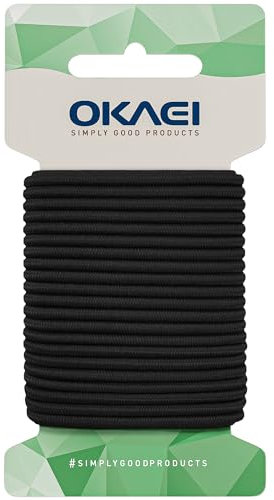 Cavo di gomma OKAEI 4 mm x 5 m - corda di gomma di alta qualità in nero, elastico flessibile/gomma per cappelli/gomma rotonda - ideale per progetti fai da te e artigianato