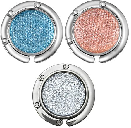 Milaloko 3er-Pack faltbare Handtaschenhaken, Schreibtisch-Handtaschenaufhänger, Kristalldiamant-faltbare Geldbörsenhaken für den Tisch