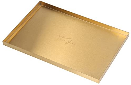 Goldenes Tablett, Edelstahl Europäischen Stil Schlichtes Deko Tablett Rechteckig Tablett Gold 30,2x20,2x1,5cm Für Wohnzimmer, Schlafzimmer, Flur, Arbeitszimmer Zimmer, Büro