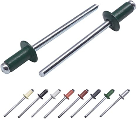 (Paquete de 100 piezas) Remaches ciegos pintados 4,0 x 8 mm, cabeza de cúpula, DIN 7337, remache de aluminio y mandril de acero, remaches pop (100, verde musgo RAL 6005)