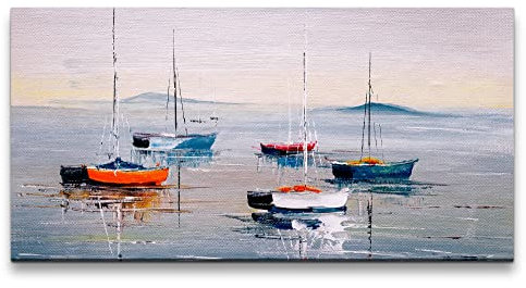 Paul Sinus Leinwandbild 120x60cm Segelboote Meer Malerisch Horizont Kunstvoll Friedlich