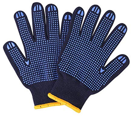 Arbeit Handschuhe verschleißfest 12 Paare Professionelle Arbeitshandschuhe Marineblau Polycotton Shell Blau PVC-Punkt-Beschichtung Arbeitssicherheit Handschuhe Baumwoll-Handschuhe (Size : M)