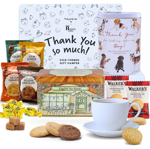 Hattie’s Gifts Thank You for Looking After My Dog Hamper | Dog Walker & Sitter Gift: Luxury Tea and Biscuit Hamper with Vanilla Fudge Tin