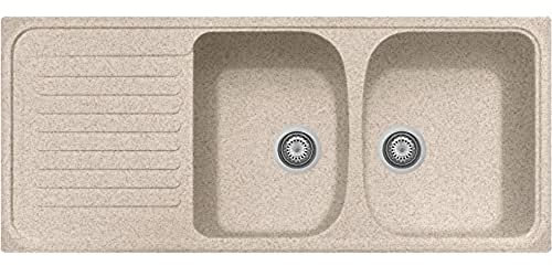 Plados Lavello in quarzo da cucina incasso HR1162 due vasche più scolapiatti - Avena