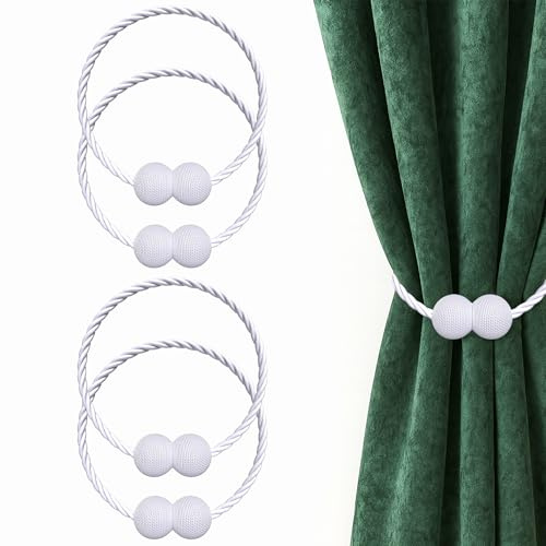 Hion Magnetische Vorhang Raffhalter Weiß 4 Stück, Vorhang Raffhalter Schnallen Holdbacks Halter Haken Clip für Zuhause Schlafzimmer Büro Dekorativer Vorhang