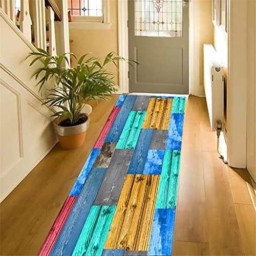 XQKXHZ Teppich Läufer Flur Küche Modern Küchenteppich Waschbar rutschfest Dauerhaft Küchenläufer Flurläufer Lang Polyester Bunt Holzoptik Teppich,Anpassbar Teppichläufer Meterware,80x350cm