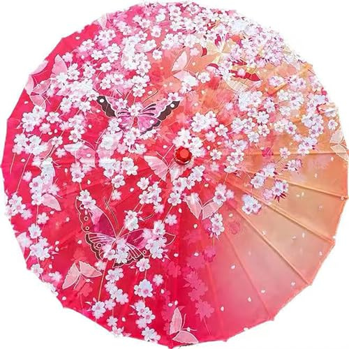 Bestage 32 Chinese Japanese Handmade Cloth Parasol Umbrella,Plum Bossom Decoration Art Dance Classical Umbrella for Wedding Parties Photography Costumes Cosplay（1 PCS