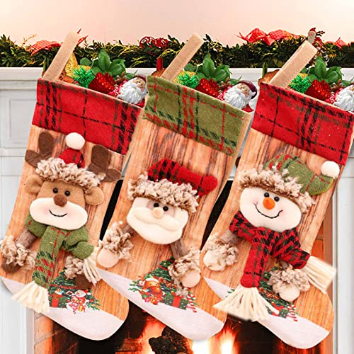 TaimeiMao Weihnachtsstrumpf 3er Set,Nikolausstrumpf,Weihnachtsstrumpf Deko,Nikolaus Strumpf für zum Befüllen,Weihnachten Party Dekoration für kleine Kamine geeignet