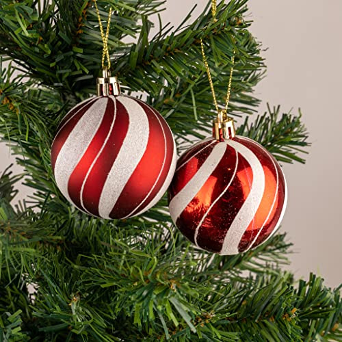 10cm/3Pcs Christmas Baubles Shatterproof Red White Candy Strips, Christmas Tree Decorations Ball Ornaments Balls Xmas Hanging Decorations Holiday Decor - Shiny,Matte,Glitter