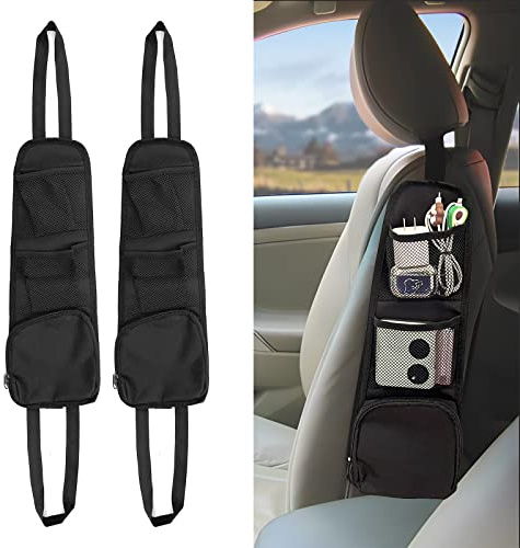 QUICTO 2 Stück Autositz-Aufbewahrungstasche, Multi-Pocket Seat Side Organizer, Auto Multifunktionale Aufbewahrung Netztasche, kann Handy, Brieftasche, Brille, geeignet für Autos, SUVs, LKWs