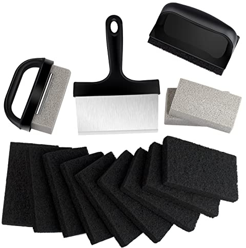 MOWOT Blackstone Grill-Reinigungsset, 16-teilig, robuste Grill-Reinigungssteine mit Griff, Grillschrubber mit Griff und 15,2 cm Grillschaber, Grillreiniger-Bürsten-Set für flache Oberseite