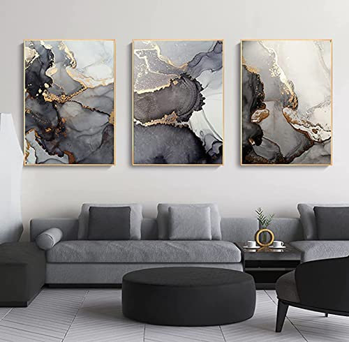 Wandbilder Marmor Schwarzes Grau Leinwand Bilder Modernes Abstrakte Kunst Leinwandbilder Textur Marmor Bild auf leinwand Home Deko Bilder Grau Gold Rahmenlos *3 (A,20 x 30cm)