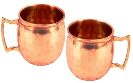 Lot de 2 tasses en cuivre pur en relief Moscow Mule – 2 pailles/bâtons d'agitation – 2 dessous de verre en bois