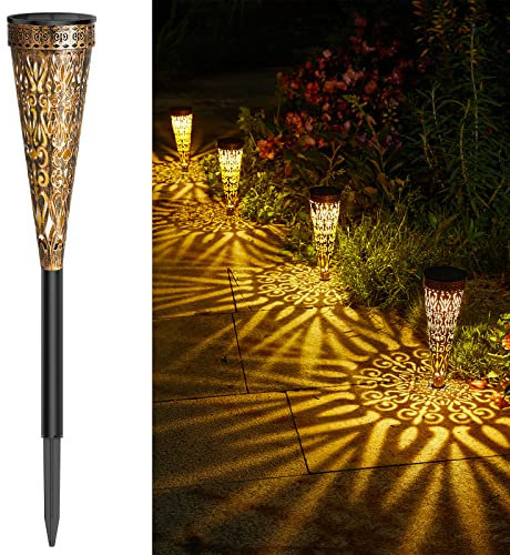 GEARLTIE Solarlampen für Außen Garten 4 Stück, 800 mAh Solarleuchten für Außen mit Warm/Weißem LED, IP65 Wetterfest Balkon Deko Garten aus Metall, Lampions Solar Outdoor Weg Terrasse
