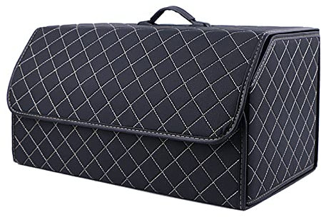 GENTRE Kofferraum Organizer,Luxus-PU-Leder Aufbewahrungsbox für Mercedes Benz CLA AMG CLA35 CLA45 CLA45S,großer Faltbare Trunk Organizer mit Deckel und Griffe Auto zubehör,E-Black-Beige-L