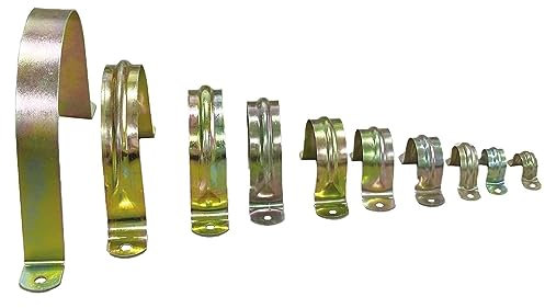 3 inch Pipe Strap Clamp,Two Holes,Galvanized,Brass tone,U-Tube Strap Clamp,U Bracket Tube Clip,Secures Conduit（90mm,10 Pcs)