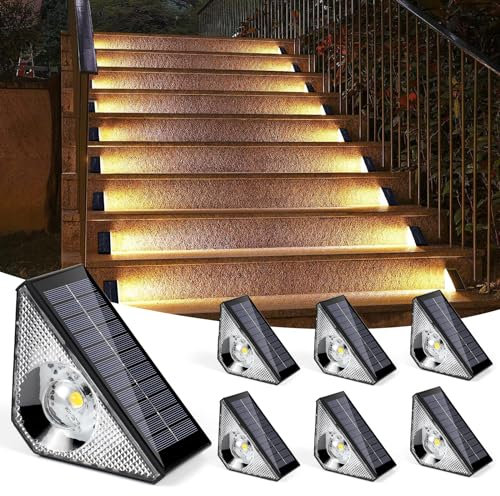 ZWOOS Lampe Solaire Exterieur Detecteur de Mouvement(4PC), 3000K Escaliers éclairage pour Chemins, Eclairage Exterieur Solaire IP65 Led Escalier pour Jardin, Patio, Garage, Marche, Escaliers (6)