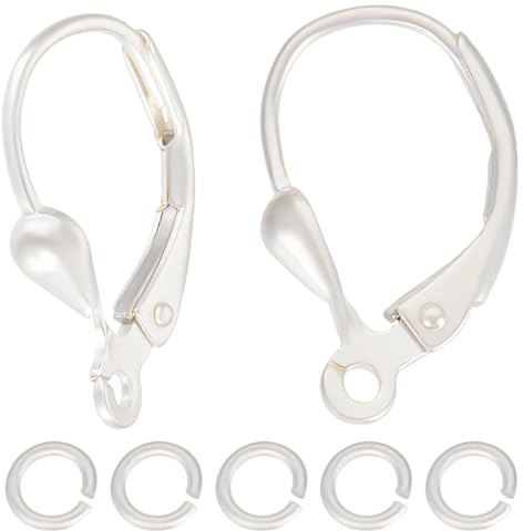 Beebeecraft 1 Box 4 Stück Brisur Ohrringe 925 französische Ohrringhaken Aus Sterlingsilber 17x9x1.6 mm Austauschbare Baumelnde Ohrhaken Mit 10 Biegeringen Für Die Schmuckherstellung