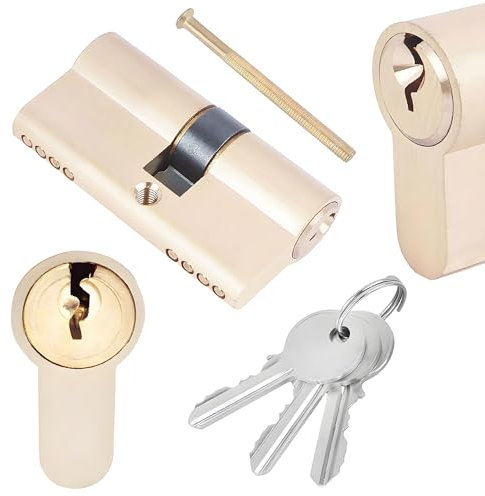 BAUSTER® Schließzylinder mit 3 Schlüsseln, Zylinderschloss 25/40 Gleichschließend Profilzylinder, Türschloss Ersatzzubehör, Wendeschlüssel, Türschloss Sicherheitsschloss Haustür, Messing matt massiv