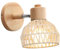 iDEGU Wandleuchte Innen Retro Wandlampe aus Holz Rattan Halbkreis Lampenschirm Vintage E27 Verstellbare Wandspot Industrie Lampe für Schlafzimmer Wohnzimmer Flur Café (15cm, Weiß Rattan)