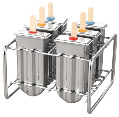 Molde de hielo de acero inoxidable | Molde portátil para helado - 6 piezas de acero inoxidable con 100 palitos de madera, con soporte para helados caseros
