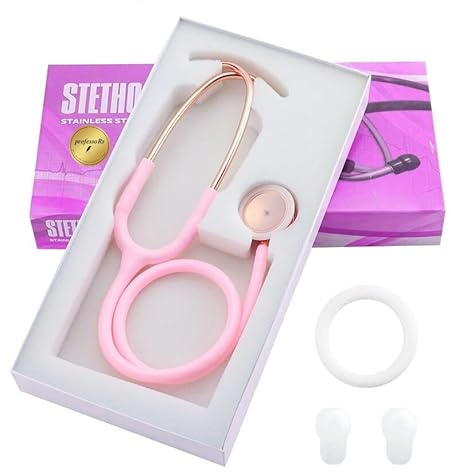 professoRs Pink Stethoscope for Students Nurse Doctor, Beautiful Gold-Plated Stetho for Clinical Use, Professional high-sensitivity fiber membrane, Double Sided Stethoscope, estetoscopio medico