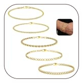 LOLIAS 5 Pezzi Bracciali Oro Argento Uomo Bracciali Acciaio Inossidabile Uomo Corda Maglia Set Braccialetti A Catena Figaro per Uomo Donna Gioielli Regalo per Uomo Padre Fidanzato Marito