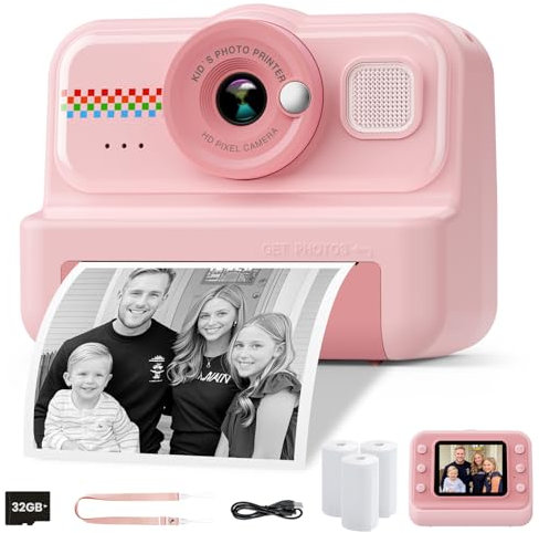 HiMont Appareil Photo Instantané Enfants, 1080P Appareil Photo Numérique Enfant & Caméra Vidéo avec Carte de 32GB & 3 Rouleaux de Papier d'impression, Cadeaux pour Garçons & Filles de 3 à 12 Ans