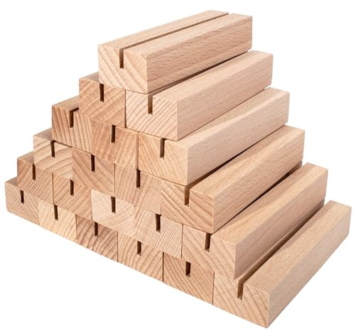 ZFKXGS 21Stück Kartenhalter Holz Keine Grate Menükartenhalter 10x3x2cm Tischkartenhalter Holz Natürlich Platzkartenhalter Fotoständer für Hochzeit Tischnummer Party Dekoration Tischkarte (Schlitz 3mm)