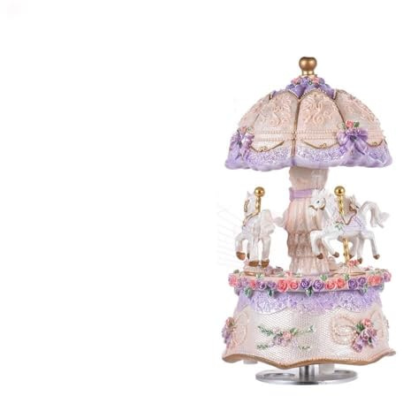Solinder Traum 3-Pferd rotierende Spieluhr Luxus-Traum 3-Pferd drehende Karussell Merry-go-Round Windup Spieluhr mit bunten Farbe ändern LED leuchtende Licht Melodie von Schloss in den Himmel Artware