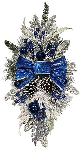 55cm Künstlicher Weihnachtskranz Tür 2024 Weihnachtsdeko Türkranz Weihnachten Innen Außen Adventskranz Künstlich mit Kiefernzapfen Kugel und Schleife Weihnachten Dekor für Treppe Feste Advent Türe