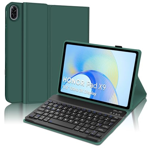 SENGBIRCH Étui avec clavier pour Honor Pad X9 11,5 2023 – Clavier Bluetooth sans fil amovible, housse de protection pour Honor Pad X9 11,5 avec clavier, vert foncé