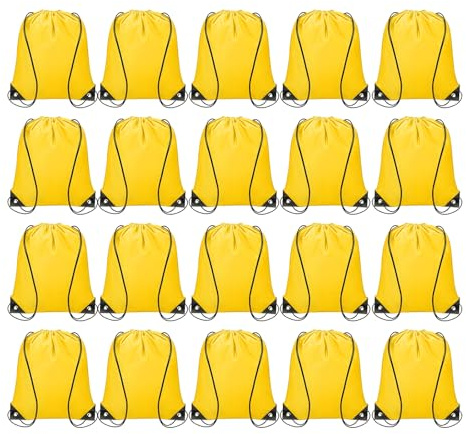 sourcing map 20pcs Drawstring Bags Draw String Backpack Bulk Polyester Sport Draw String Bag Gym Sack Cinch Tote String Backpack for Gym Party Sport Trip Swimming Beach, Yellow