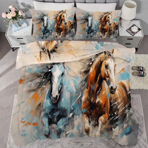 buyluhn Piumino completo con cavallo, reversibile, per tutte le stagioni, per letto matrimoniale, 7,5 tog, lavabile in lavatrice, per letto matrimoniale, estate e inverno, leggero, 2 federe