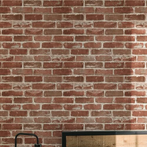 Red Brick Wallpaper,44.5 x 500 cm Brick Effect Wallpaper Self Adhesive Bricks Wall paper Stone Wall paper Peel and Stick Self Adhesive Furniture Wrap for Living Room,Bathroom,Kitchen,Drawer,Cabinets
