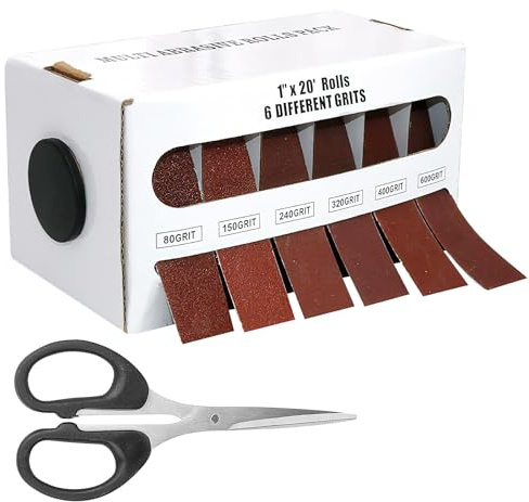Schmirgeltuchrolle, Körnung 6, Schleifpapier mit Spender und Schere, Körnung 80, 150, 240, 320, 400, 600, Schleifpapier-Sortiment für Holz, Metall, Polieren, Automobilmöbel, 6 Meter pro Rolle