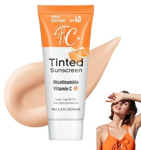 Tinted Sunscreen for Face, Spf 40 Vitamin C Tinted Moisturiser Face Women, Sheer Matte Finish, Sun Cream, Natural Sunscreen, Uv Protection for All Skin Type (40ml)