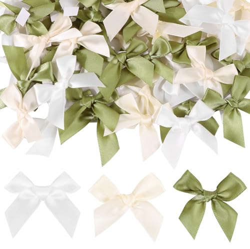 BOFUNX 60 Stücke Satinschleifen Selbstklebend Satinband Schleifen Klein Schleifen Deko Geschenkschleife für DIY Handwerk Karte Geschenkverpackung Taufedeko Hochzeitsdeko