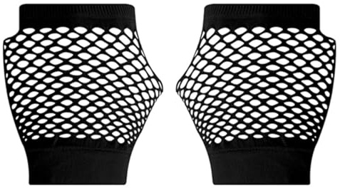 JUNART 2 par långa fisknäthandskar, 4 färger, stretchiga fingerlösa näthandskar för temafester, föreställningar, cosplay, kostymtillbehör, Kort-2 svart, Short