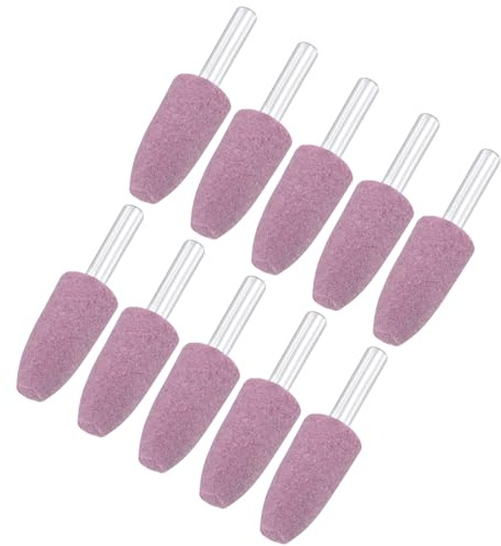 M METERXITY 10-Pack Abrasive Mounted Stone Grinding Bits, 1/4 IN(6mm) Shank Aluminum Oxide Polishing Sanding Drill Bit for Rotary Tools, 0.63IN(16mm) Dia 80 Grits Point [Pink]