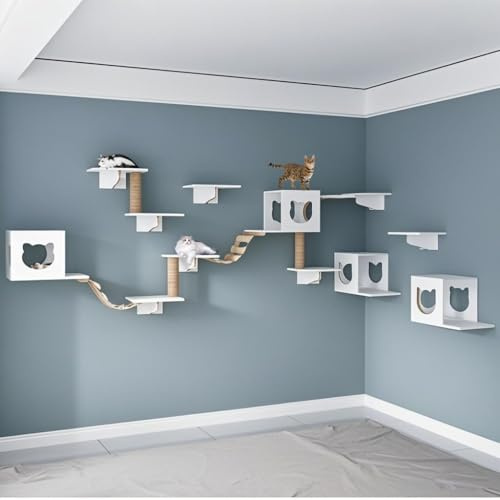 KEJIAWU Katzenmöbel Wandmontage - Set mit Plattformen, Kratzfläche und Schlafplatz - Einfache Installation for Mehr Spaß(18PCS)