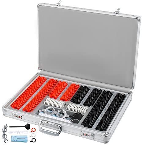 Kit di lenti di prova in plastica da 266 pezzi Lente in plastica ottica Optometria Attrezzatura Accessori for la protezione degli occhi Alluminio con custodia per professionisti e appassionati del fai